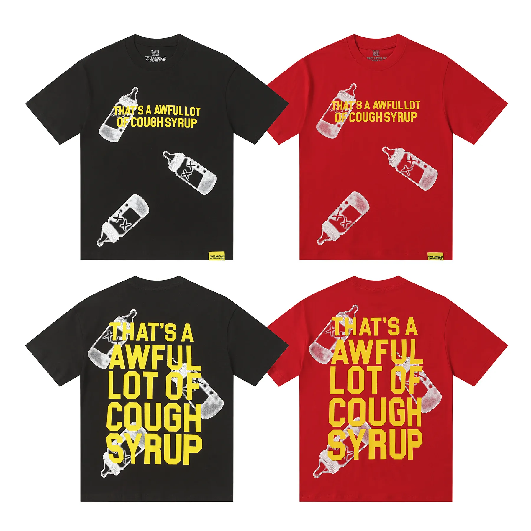 #Black/ | THAT'S A AWFUL LOT OF COUGH SYRUP In Stock Real shot American simple fashion brand loose casual T-shirt Fabric (fabric): 32 counts Weight combed double yarn pure cotton Sizes (size): S-M L X L Color (colour): Black/Chinese red